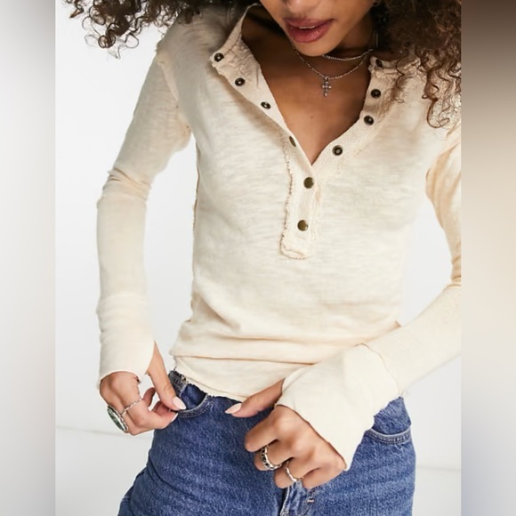 5 for $25❗️Free People Phoebe jersey henley top in ivory - Picture 4 of 13